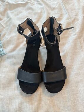 UGG Black Leather Open-Toe Ankle-Strap Sandals for Women